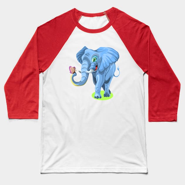 Elephant Illustration Baseball T-Shirt by Mako Design 